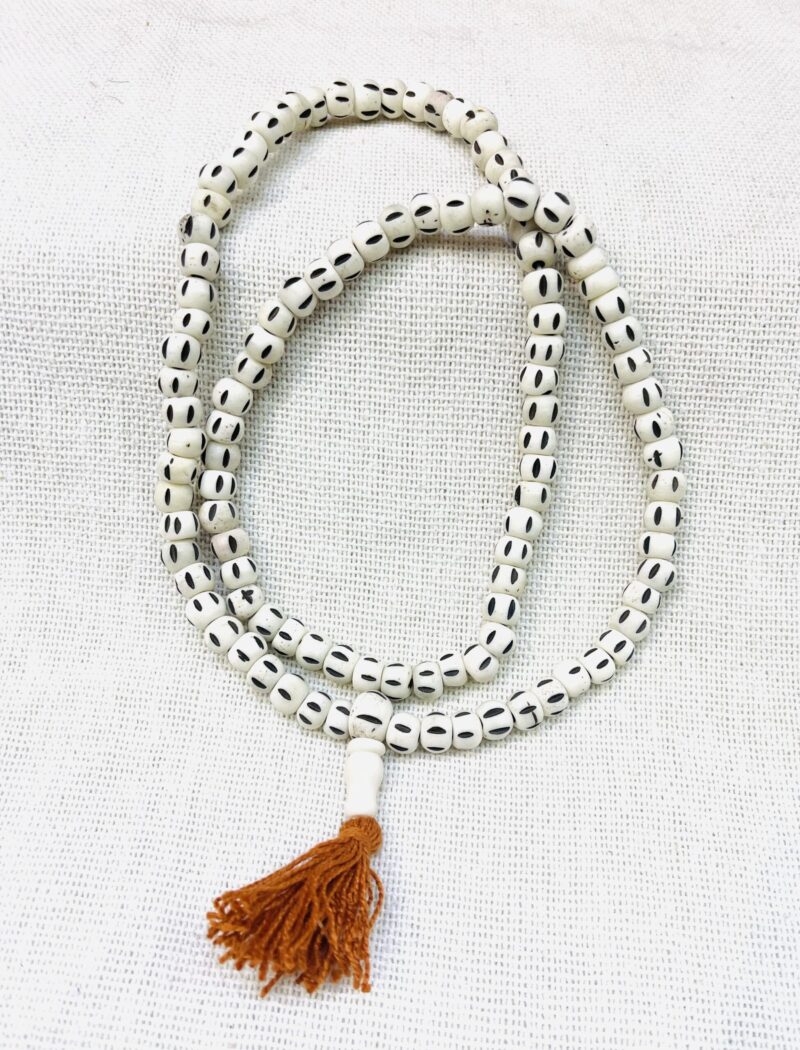 Carved bone mala / 8mm round white necklace - Image 2