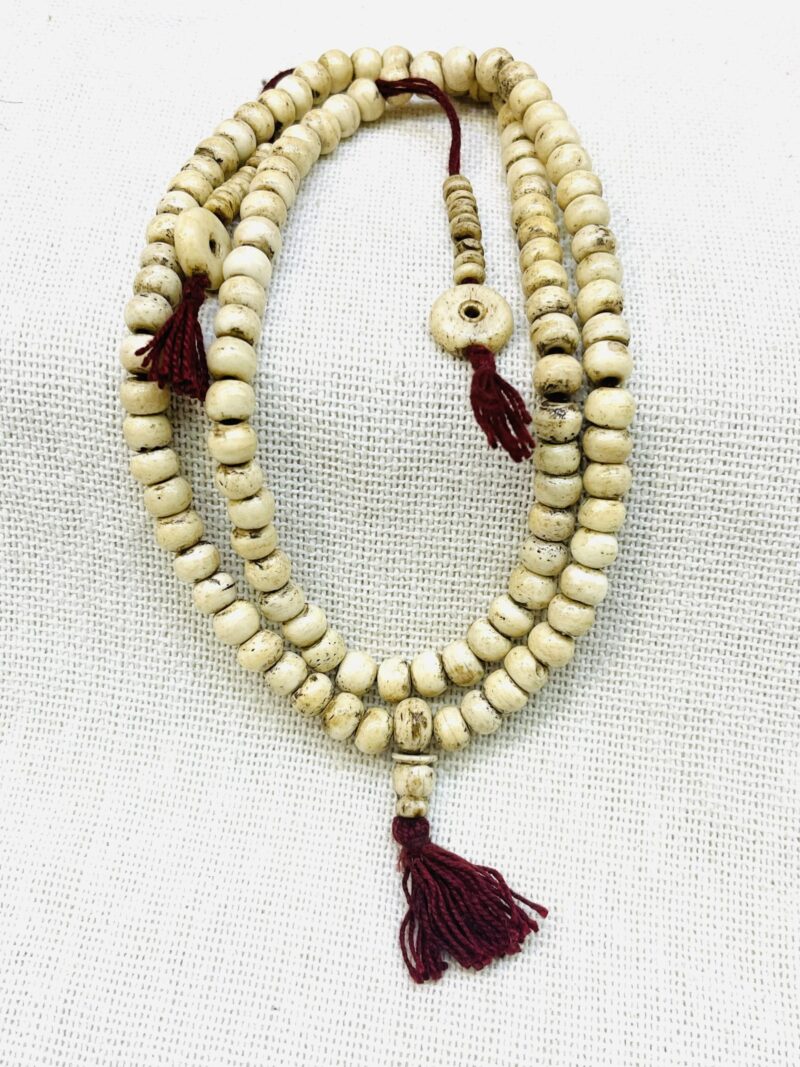 Vintage yak bone mala /8mm beads necklace white - Image 4