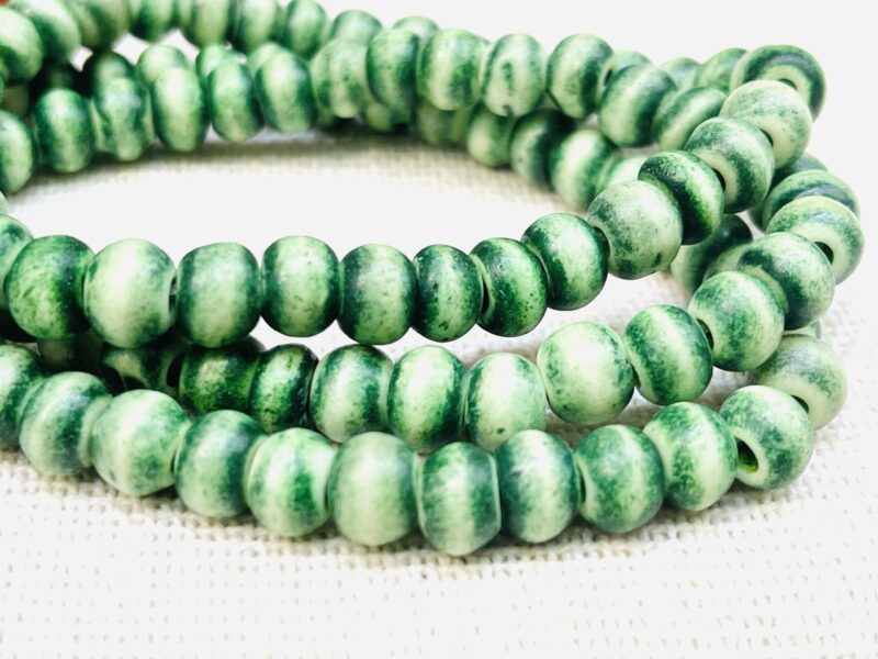 Bone beads / 10mm  green line - Image 3